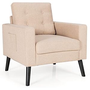 COSTWAY Fauteuil de Salon 1 Personne, Style Scandinave, Canapé 1 Place avec Pieds Bois d’Hévéa, 2 Poches Latérales, pour Chambre, Salon, Bureau (Beige) - Publicité