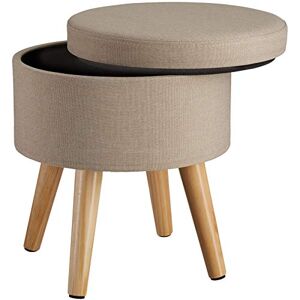 TecTake Repose-Pied Rond avec Coffre de Rangement Tabouret Pouf Pieds en Bois Aspect Lin Couvercle Amovible – Diverses Couleurs (Sable) - Publicité