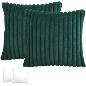 Morbuy 2 Paires Coussin Canape Housse de Coussin 45x45cm, Peluche Douce Coussin, Coussin Canape, Coussin avec Garniture d'oreiller pour Maison Salon Chambre (Vert foncé) - Publicité