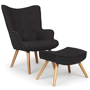 Menzzo Fauteuil scandinave + pouf Lylou Tissu Noir - Publicité