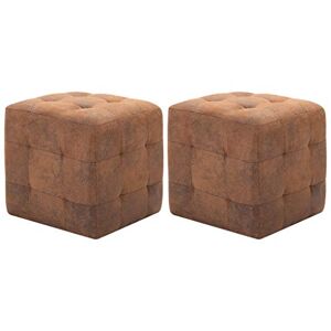 vidaXL 2X Poufs Tabouret Cube de Salle de Séjour Repose-Pied de Salon Ottoman Chambre à Coucher Maison Intérieur Confortable Marron Similicuir Daim - Publicité