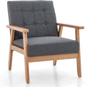 COSTWAY Fauteuil de Salon 1 Place avec Cadre en Bois d’Hévéa & Tissu en Lin Respirant, Fauteuil Scandinave Rembourré Boutonné pour Chambre, Bureau, Salle d'Étude, Charge 150 KG, 72 x 65 x 76 cm - Publicité