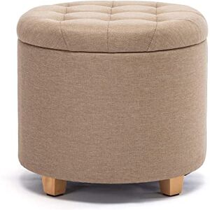 HNNHOME Tabouret de rangement rond rembourré en lin avec assise amovible pour rangement 45 cm de diamètre Beige - Publicité