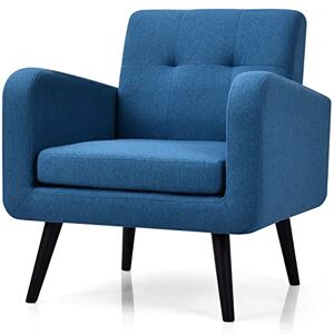 COSTWAY Fauteuil de Salon Rembourré, Fauteuil Scandinave avec Pied en Bois Massif d'Hévéa, Chaise d'Appoint en Tissu de Lin, Canapé 1 Place, pour Chambre, Bureau, Salle d’Étude, Charge 120 KG (Bleu) - Publicité