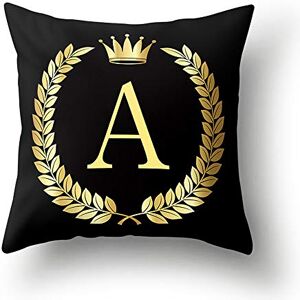 Ximai 45x45cm Housse de Coussin Taies d'oreiller Or Noir Alphabet Lettres majuscules Feuille Couronne Lavable 17.71"x17.71" #A - Publicité