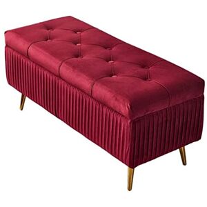 Repose-Pieds rectangulaire en Velours pour Banc de Rangement, canapé rembourré, Tabouret pour Le Salon, Couloir, Chaussures Longues, Banc, Repose-Pieds, Tabouret (Couleur : vin Rouge, Taille - Publicité