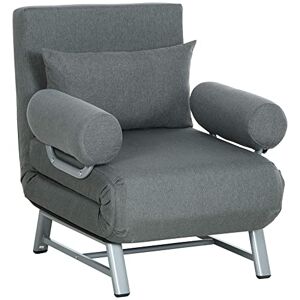 HOMCOM Fauteuil chauffeuse canapé-lit Convertible inclinable 1 Place Grand Confort Coussin lombaires accoudoirs piètement métal Lin Gris Foncé - Publicité