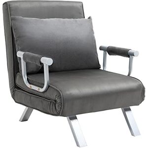 HOMCOM Fauteuil chauffeuse canapé-lit Convertible 1 Place déhoussable Grand Confort Coussin Pieds accoudoirs métal suède Gris - Publicité