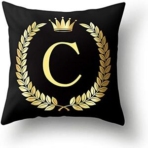 Ximai 45x45cm Housse de Coussin Taies d'oreiller Or Noir Alphabet Lettres majuscules Feuille Couronne Lavable 17.71"x17.71" #C - Publicité