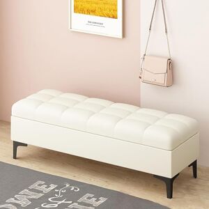 GiMLy Banc Ottoman en Cuir Synthétique avec Rangement, Repose-Pieds Capitonné Rembourré avec Charnière De Sécurité, Banc À Chaussures De Luxe Rectangulaire Au Bout du Lit,Blanc,100x40x40cm - Publicité