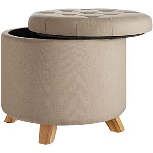 TecTake Tabouret Rond avec Coffre de Rangement Repose-Pied Pouf Rembourré Aspect Lin Pieds en Bois Couvercle Amovible – Diverses Couleurs (Sable) - Publicité