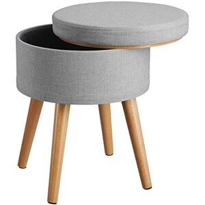 TecTake Tabouret Rond avec Coffre de Rangement Repose-Pied Pouf Aspect Lin Pieds en Bois Design Moderne – Diverses Couleurs (Gris Clair) - Publicité