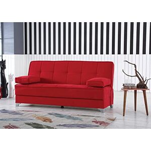 Dmora Carlos, lit conteneur linéaire avec 2 Coussins Inclus, canapé de séjour en Tissu rembourré avec Ouverture Click-clack, 190 x 87 x H 91 cm, Rouge - Publicité