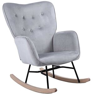 BAKAJI Fauteuil à bascule Relax Casa Revêtement en tissu Structure Bois Rembourré Pieds en Métal Base Dondonlante Bois Dimensions 90 x 70 x 95 cm Design moderne Scandinave (Gris) - Publicité