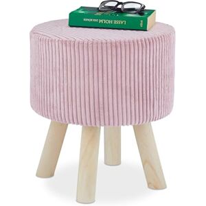 Relaxdays Pouf Coiffeuse, Rond, Petit Tabouret, rembourré, 4 Pieds en Bois, Velours côtelé, HxD: 41x37 cm, Rose, Carton, 1 élément - Publicité