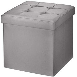 BRIAN & DANY Pouf Coffre de Rangement Tabouret Pliant Pouf de Pliable Cube Simili Cuir, 38 x 38 x 38 cm, Gris - Publicité