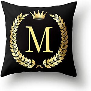 Ximai 45x45cm Housse de Coussin Taies d'oreiller Or Noir Alphabet Lettres majuscules Feuille Couronne Lavable 17.71"x17.71" #M - Publicité