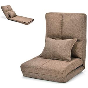 COSTWAY Chaise Longue Réglable Fauteuil Relax de Sol Matelas Pliant, Canapé Paresseux avec Pouf Confortable et Dossier Ajustable de 5 Positions pour Méditation, Lecture,Jusqu’à 100KG (Marron) - Publicité