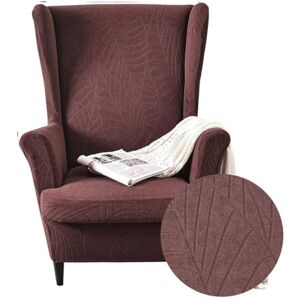 Highdi Housse de Fauteuil à Oreilles Extensible 2-Pièces Couverture de Fauteuil avec Housse de Coussin, Plante Jacquard Couleur Unie Strandmon Housse de Fauteuil Antidérapante (Chocolat) - Publicité