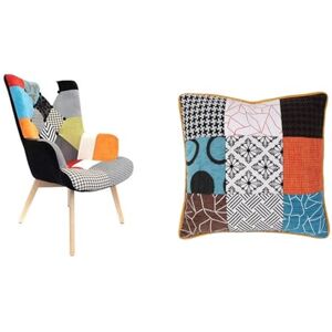 HOME DECO FACTORY The HD3610 Fauteuil A Patchwork Helsinki Multicolore Mobilier, Assise & Coussin Patchwork Dehoussable 40 X 40 cm Decoration Textile, Blanc Noir Orange - Publicité