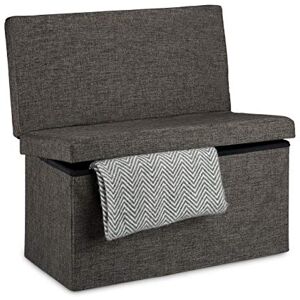 Relaxdays Tabouret de rangement pliant en lin avec dossier appui-dos coffre pouf de stockage ottoman H x l P: 73 x 76 x 38 cm repose-pieds banc de rangement avec couvercle, brun - Publicité