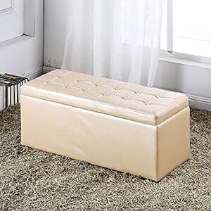 SAJMN Ottoman Moderne en Bois Massif en Cuir PU épaissi Rembourré Multifonction Repose-Pieds Tabouret à Langer pour Salon Chambre-Blanc crème 100x40x40cm(39x16x16inch) - Publicité