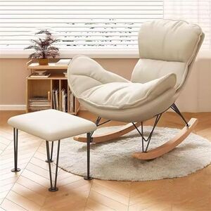 TINGMIAN Canapé Loisirs Chaise Bascule Chambre Coucher,Chaise Salon Simili Cuir avec Ottoman,Fauteuil Inclinable Bascule Milieu Siècle,Chaise Bascule Rembourrée,Chaise Confortable (Color : Beige) - Publicité