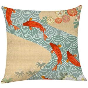 POPLY Maison Chine Poisson Housse De Coussin 45x45 Oriental Exotique Canapé Chaise Decoratif Pas Cher POPLY Taie Doreiller Cars Taie Doreiller Enfant Salon Fille Home Decoration Things Square Pillowcase - Publicité