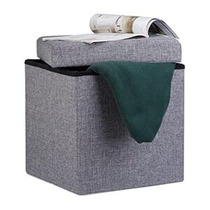 Relaxdays Tabouret pliant en lin pouf de rangement pliable repose-pieds de stockage carré 38 x 38 x 38 cm, gris foncé - Publicité