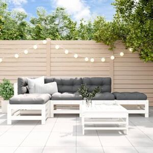 Rantry Ensemble de salon de jardin, 6 pièces, blanc, en bois massif, de pin, meuble de canapé, salon, canapé, salon, canapé, pour jardin, canapé moderne, pour extérieur, mobilier - Publicité