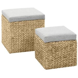 vidaXL 2X Repose-Pied Jacinthe d'eau Tissu Gris Tabouret de Rangement Pouf - Publicité