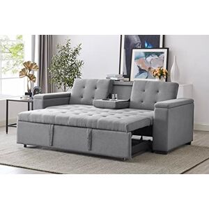 Homcom - Canapé 2 places grand confort - dim. 190L x 77l x 88H cm - épais  garnissage mousse haute densité 25D - 2 coussins offerts - piètement métal  noir tissu aspect lin gris clair