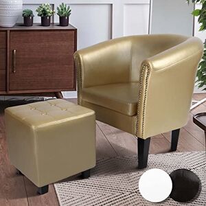 Miadomodo ® Fauteuil Chesterfield avec Repose-Pied en Simili Cuir, avec Éléments Décoratifs en Cuivre, Couleur au Choix Chaise, Cabriolet, Tabouret Pouf, Meuble de Salon (Doré) - Publicité