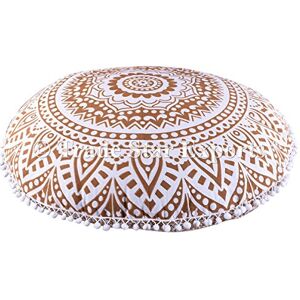 Trade Star Mandala Taie d'oreiller 81,3 cm, Indienne Ronde, L, doré ombré, pour Coussins décoratifs, Couvre-lit, Housse de Coussin d'extérieur Pom Pom, Boho Pouf Ottoman - Publicité