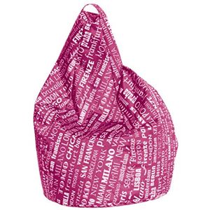 Talamo Italia Dmora Pouf avec lettrage fantaisie, couleur fuchsia et blanc, Dimensions 80 x 120 x 80 cm - Publicité