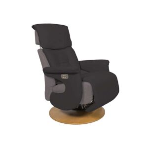 Conforama Fauteuil relaxation en cuir et tissu INDIANA coloris noir/gris foncé, pieds coloris naturel - Publicité