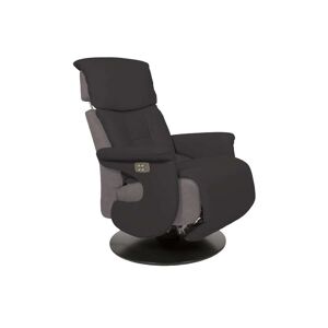 Conforama Fauteuil relaxation en cuir et tissu INDIANA coloris noir/gris foncé, pieds coloris noir - Publicité