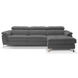 BARI - Canapé d'angle convertible design - Méridienne à droite - Nubuck - Couchage 140cm - Largeur 295 cm Sommier doubles lattes larges Gris souris - Publicité