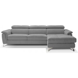 BARI - Canapé d'angle convertible design - Méridienne à droite - Nubuck - Couchage 140cm - Largeur 295 cm Sommier doubles lattes larges Gris clair - Publicité