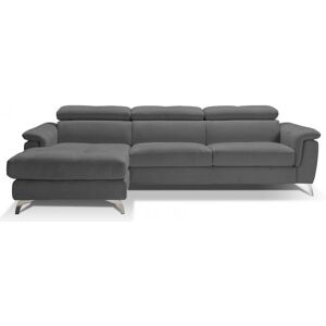 BARI - Canapé d'angle convertible - Méridienne à gauche - Nubuck - Couchage 140 cm - Largeur 295 cm Sommier doubles lattes larges Gris souris - Publicité