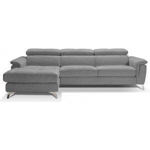 BARI - Canapé d'angle convertible - Méridienne à gauche - Nubuck - Couchage 140 cm - Largeur 295 cm Sommier doubles lattes larges Gris clair - Publicité