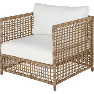 Maisons du Monde Fauteuil de jardin en resine tressee imitation rotin et coussins ecrus Blanc 80x84x80cm