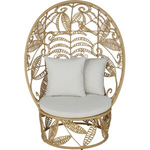 Maisons du Monde Fauteuil de jardin oeuf en resine imitation rotin et coussins ecrus Blanc 109x148.5x95cm