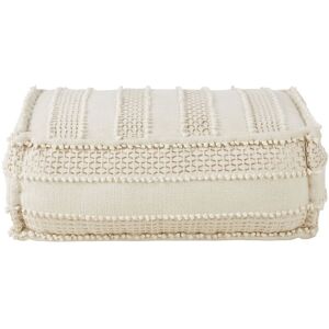 Maisons du Monde Pouf rectangulaire en coton blanc avec broderies et franges - Publicité