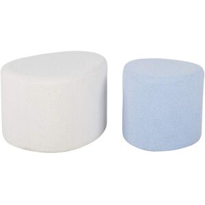 Maisons du Monde Poufs en tissu effet laine bouclée blanc et bleu (x2)