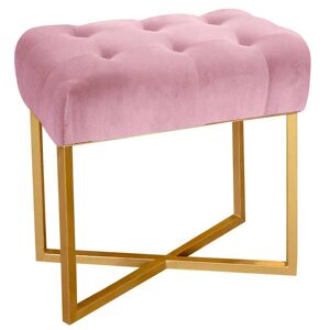 Menzzo Tabouret pouf rectangle velours rose pied or