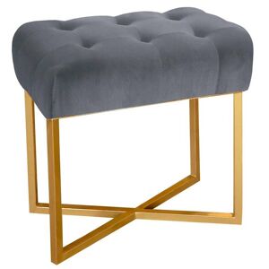 Menzzo Tabouret pouf rectangle velours argent pied or