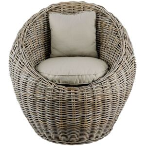 Grenier Alpin Fauteuil rond en kubu tresse avec coussin Marron 72x78x78cm