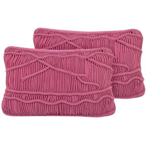 Beliani Lot de 2 coussin décoratifs en tissu rose 30x10cm Rose 50x10x30cm