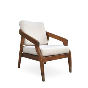 MOYCOR Fauteuil en bois marron et tissu blanc